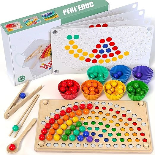 A children's educational rainbow bead-picking game
