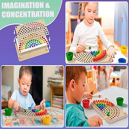 A children's educational rainbow bead-picking game
